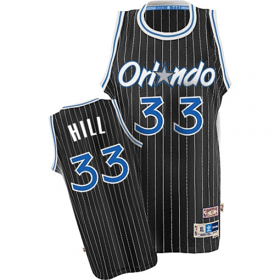 Men's Adidas Orlando Magic 33 Grant Hill Authentic Black Throwback NBA Jersey