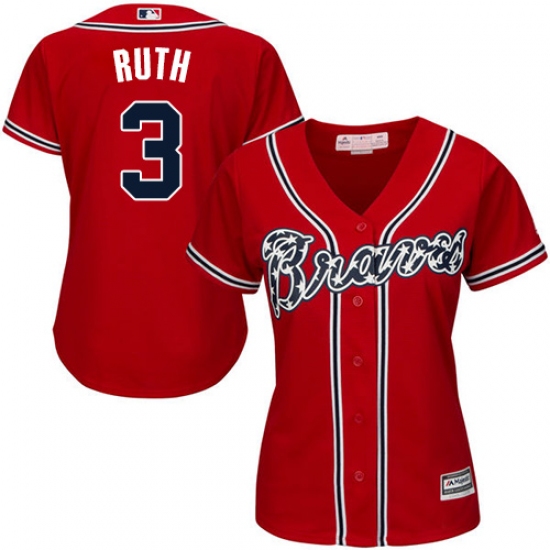 Women's Majestic Atlanta Braves 3 Babe Ruth Authentic Red Alternate Cool Base MLB Jersey