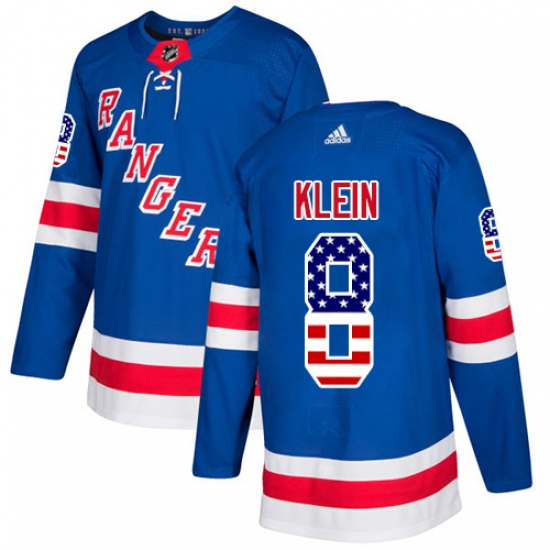 Men's Adidas New York Rangers 8 Kevin Klein Authentic Royal Blue USA Flag Fashion NHL Jersey