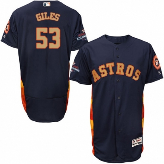 Men's Majestic Houston Astros 53 Ken Giles Navy Blue Alternate 2018 Gold Program Flex Base Authentic Collection MLB Jersey