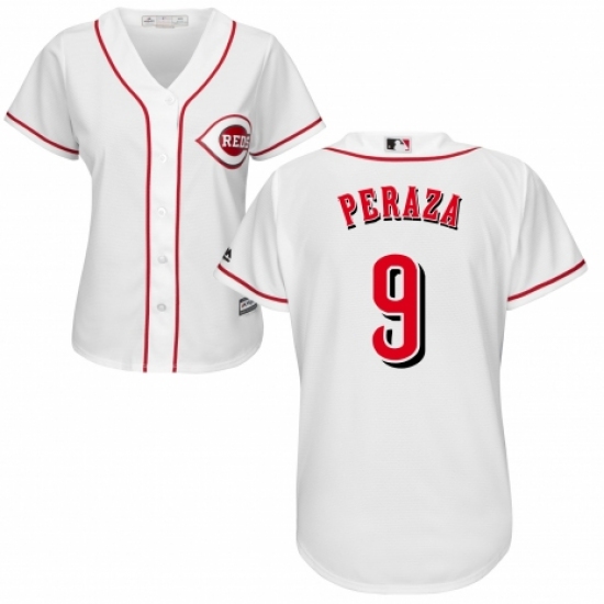 Women's Majestic Cincinnati Reds 9 Jose Peraza Authentic White Home Cool Base MLB Jersey