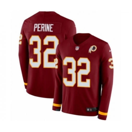 Men's Nike Washington Redskins 32 Samaje Perine Limited Burgundy Therma Long Sleeve NFL Jersey