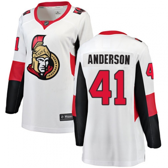 Women's Ottawa Senators 41 Craig Anderson Fanatics Branded White Away Breakaway NHL Jersey