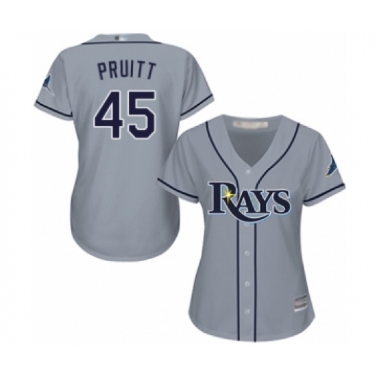 Women's Tampa Bay Rays 45 Austin Pruitt Authentic Grey Road Cool Base Baseball Player Jersey