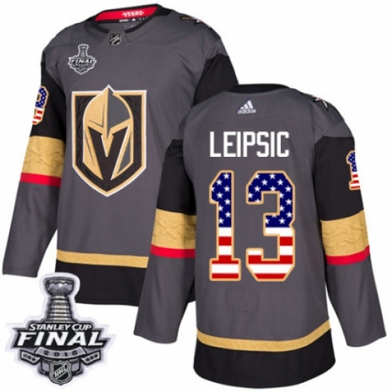 Men's Adidas Vegas Golden Knights 13 Brendan Leipsic Authentic Gray USA Flag Fashion 2018 Stanley Cup Final NHL Jersey