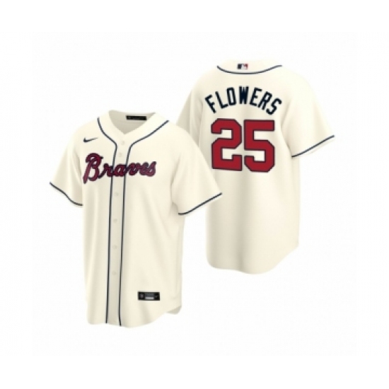 Women Atlanta Braves 25 Tyler Flowers Nike Cream 2020 Replica Alternate Jersey