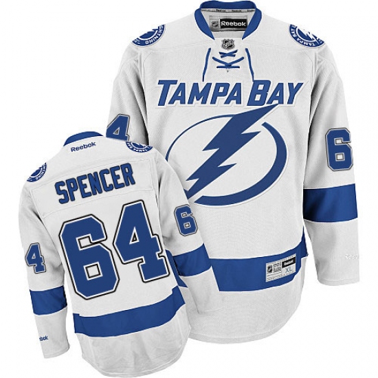 Men's Reebok Tampa Bay Lightning 64 Matthew Spencer Authentic White Away NHL Jersey