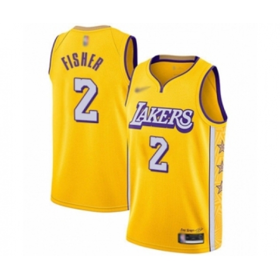 Youth Los Angeles Lakers 2 Derek Fisher Swingman Gold Basketball Jersey - 2019 20 City Edition