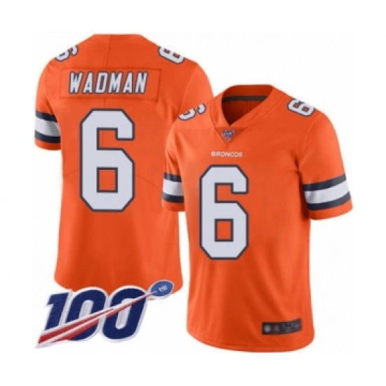 Men's Denver Broncos 6 Colby Wadman Limited Orange Rush Vapor Untouchable 100th Season Football Jersey