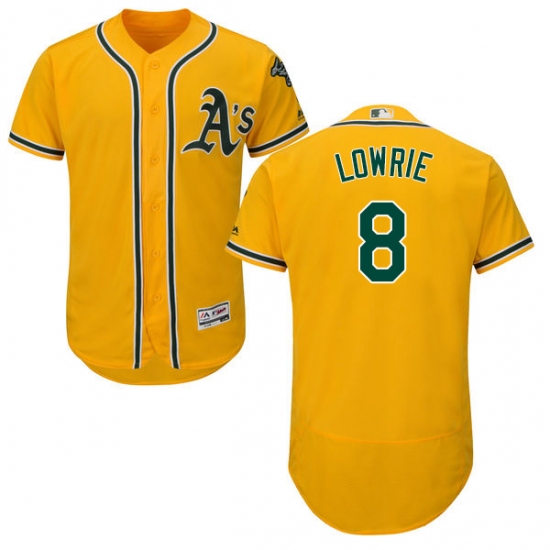 Men's Majestic Oakland Athletics 8 Jed Lowrie Gold Alternate Flex Base Authentic Collection MLB Jersey