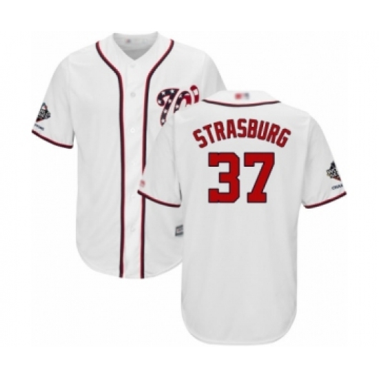 Youth Washington Nationals 37 Stephen Strasburg Authentic White Home Cool Base 2019 World Series Champions Baseball Jersey