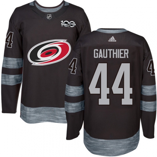 Men's Adidas Carolina Hurricanes 44 Julien Gauthier Authentic Black 1917-2017 100th Anniversary NHL Jersey