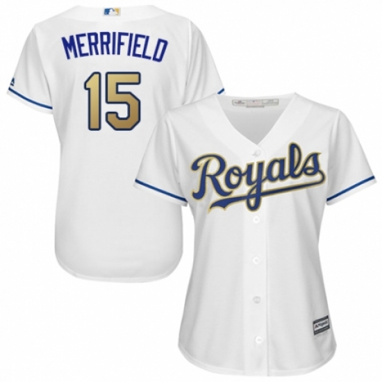 Women's Majestic Kansas City Royals 15 Whit Merrifield Replica White Home Cool Base MLB Jersey