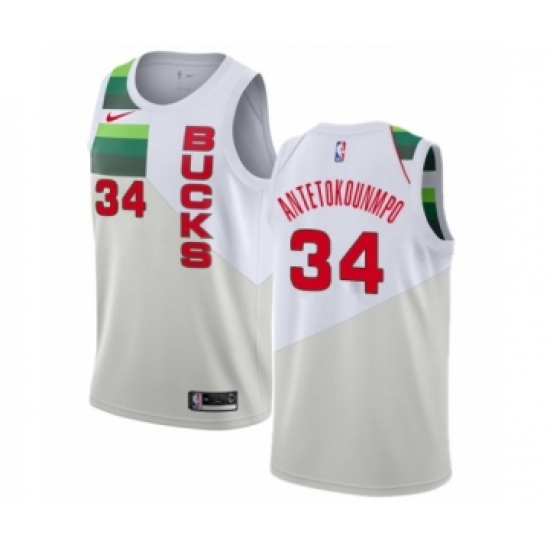 Men's Nike Milwaukee Bucks 34 Giannis Antetokounmpo White Swingman Jersey - Earned Edition