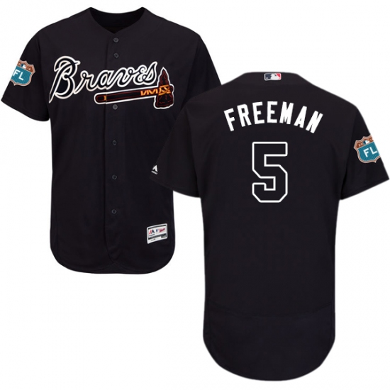 Men's Majestic Atlanta Braves 5 Freddie Freeman Navy Blue Alternate Flex Base Authentic Collection MLB Jersey