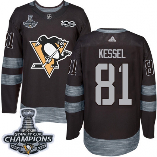 Men's Adidas Pittsburgh Penguins 81 Phil Kessel Premier Black 1917-2017 100th Anniversary 2017 Stanley Cup Champions NHL Jersey