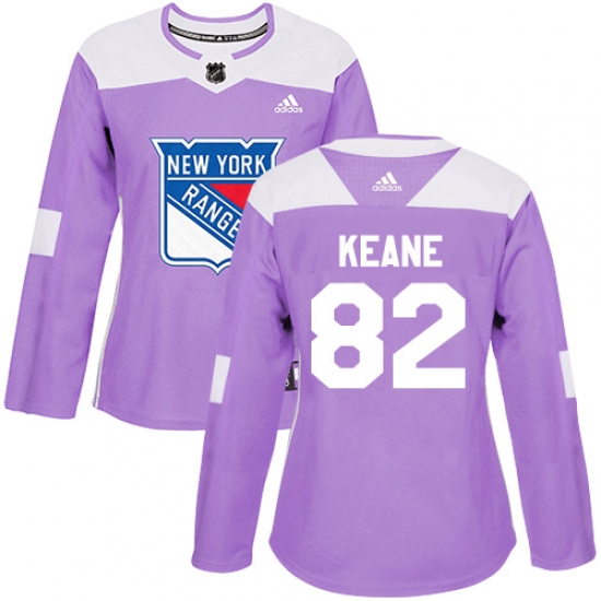 Women's Adidas New York Rangers 82 Joey Keane Authentic Purple Fights Cancer Practice NHL Jersey