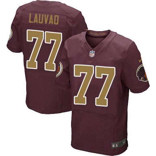 Men's Nike Washington Redskins 77 Shawn Lauvao Elite Burgundy Red/Gold Number Alternate 80TH Anniversary NFL Jersey