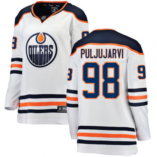 Women's Edmonton Oilers 98 Jesse Puljujarvi Authentic White Away Fanatics Branded Breakaway NHL Jersey