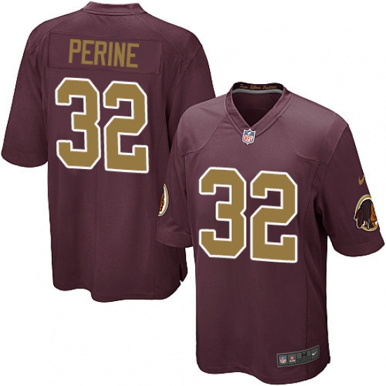 Men's Nike Washington Redskins 32 Samaje Perine Game Burgundy Red/Gold Number Alternate 80TH Anniversary NFL Jersey