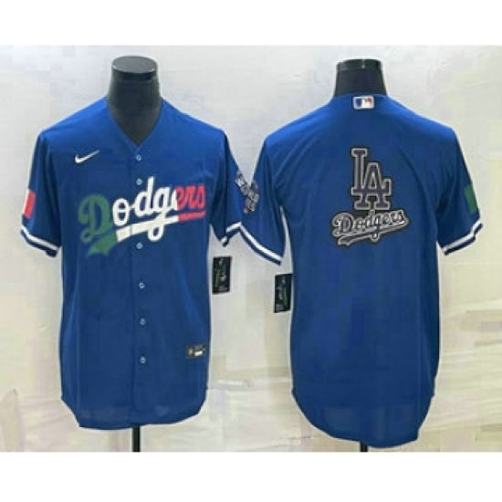 Men's Los Angeles Dodgers Big Logo Navy Blue Pinstripe Stitched MLB Cool Base Nike Jersey1