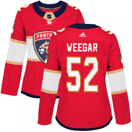 Women's Adidas Florida Panthers 52 MacKenzie Weegar Authentic Red Home NHL Jersey