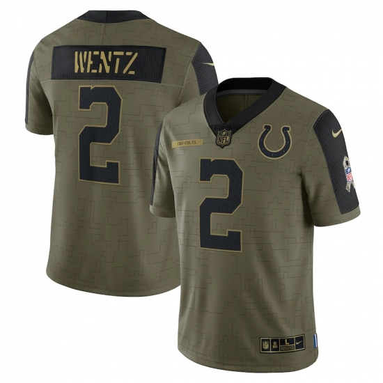 Men's Indianapolis Colts 2 Carson Wentz Nike Olive 2021 Salute To Service Limited Player Jersey