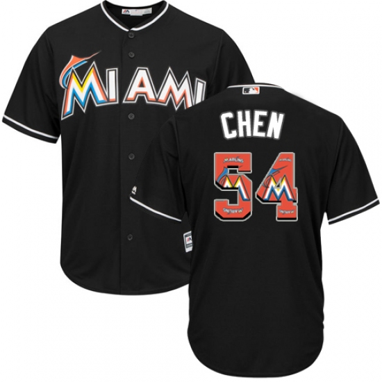 Men's Majestic Miami Marlins 54 Wei-Yin Chen Authentic Black Team Logo Fashion Cool Base MLB Jersey