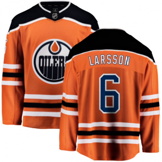 Men's Edmonton Oilers 6 Adam Larsson Fanatics Branded Orange Home Breakaway NHL Jersey