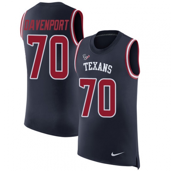 Men's Nike Houston Texans 70 Julien Davenport Limited Navy Blue Rush Player Name & Number Tank Top NFL Jersey