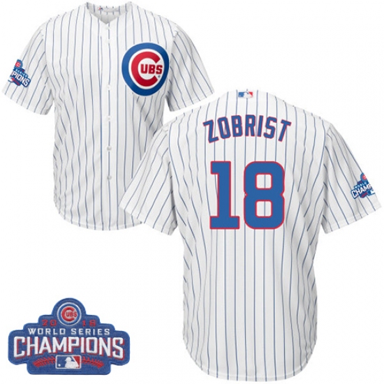 Youth Majestic Chicago Cubs 18 Ben Zobrist Authentic White Home 2016 World Series Champions Cool Base MLB Jersey