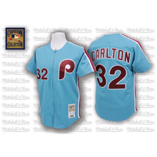 Men's Mitchell and Ness Philadelphia Phillies 32 Steve Carlton Replica Blue Throwback MLB Jersey