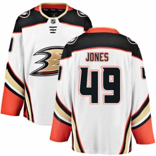 Men's Anaheim Ducks 49 Max Jones Authentic White Away Fanatics Branded Breakaway NHL Jersey