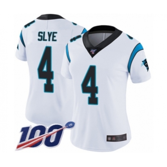 Women's Carolina Panthers 4 Joey Slye White Vapor Untouchable Limited Player 100th Season Football Jersey