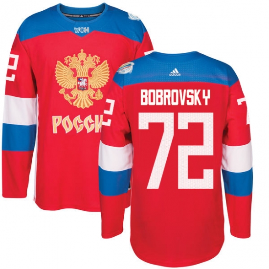 Men's Adidas Team Russia 72 Sergei Bobrovsky Authentic Red Away 2016 World Cup of Hockey Jersey