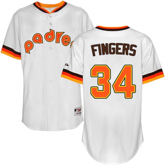 Men's Majestic San Diego Padres 34 Rollie Fingers Replica White 1984 Turn Back The Clock MLB Jersey