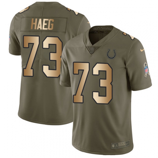 Men's Nike Indianapolis Colts 73 Joe Haeg Limited Olive Gold 2017 Salute to Service NFL Jersey