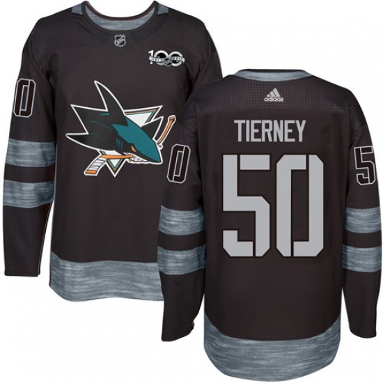 Men's Adidas San Jose Sharks 50 Chris Tierney Authentic Black 1917-2017 100th Anniversary NHL Jersey