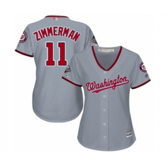 Women's Washington Nationals 11 Ryan Zimmerman Authentic Grey Road Cool Base 2019 World Series Champions Baseball Jersey