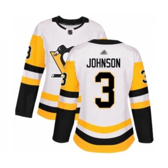 Women's Pittsburgh Penguins 3 Jack Johnson Authentic White Away Hockey Jersey