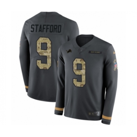 Youth Nike Detroit Lions 9 Matthew Stafford Limited Black Salute to Service Therma Long Sleeve NFL Jersey