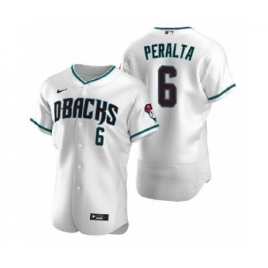 Men's Arizona Diamondbacks 6 David Peralta Nike White Teal Authentic 2020 Alternate Jersey