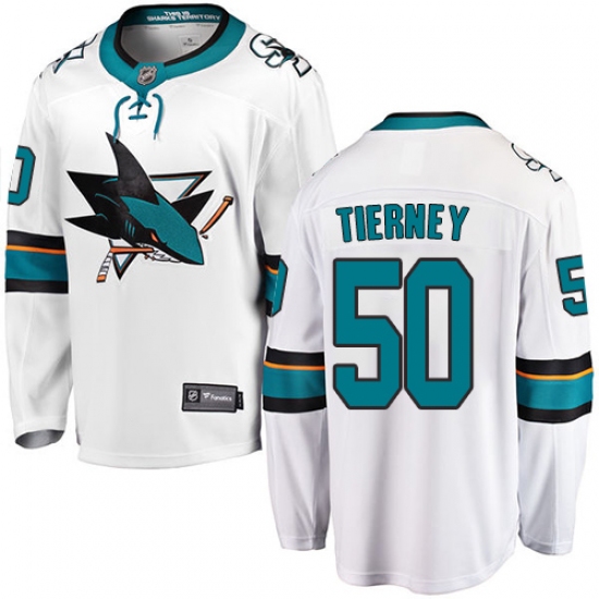 Youth San Jose Sharks 50 Chris Tierney Fanatics Branded White Away Breakaway NHL Jersey