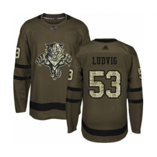 Youth Florida Panthers 53 John Ludvig Authentic Green Salute to Service Hockey Jersey