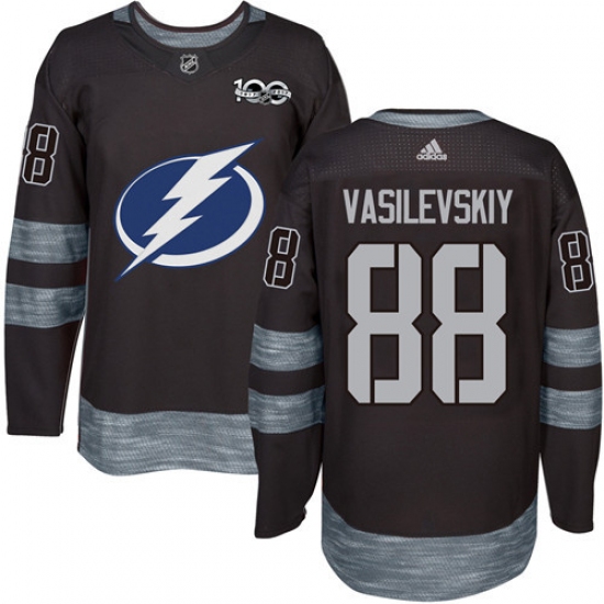 Men's Adidas Tampa Bay Lightning 88 Andrei Vasilevskiy Authentic Black 1917-2017 100th Anniversary NHL Jersey