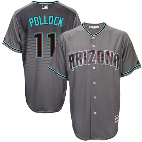 Men's Majestic Arizona Diamondbacks 11 A. J. Pollock Authentic Gray/Turquoise Cool Base MLB Jersey