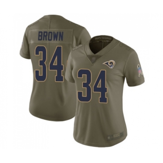Women's Los Angeles Rams 34 Malcolm Brown Limited Olive 2017 Salute to Service Football Jersey