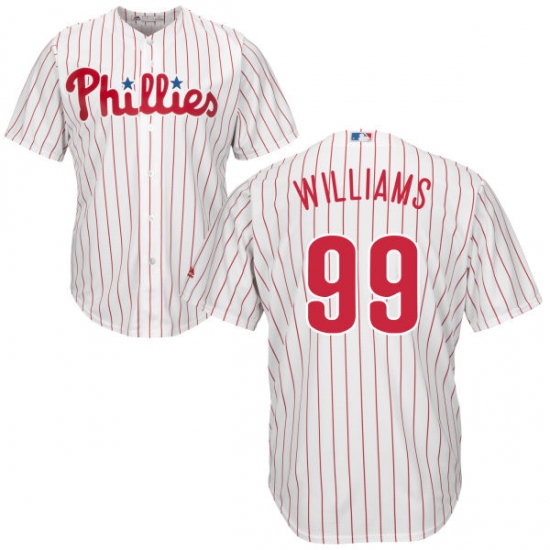 Men's Majestic Philadelphia Phillies 99 Mitch Williams Replica White/Red Strip Home Cool Base MLB Jersey