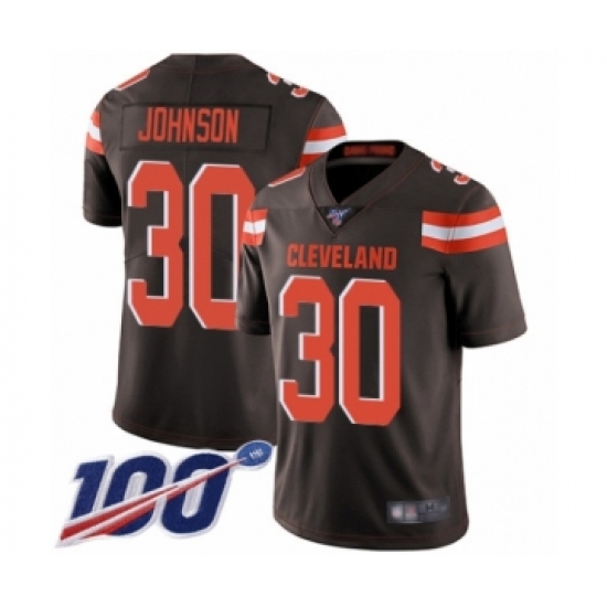 Men's Cleveland Browns 30 D'Ernest Johnson Brown Team Color Vapor Untouchable Limited Player 100th Season Football Jersey