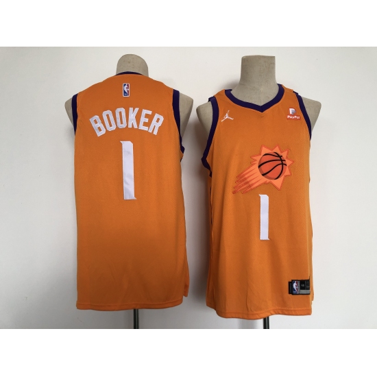 Men's Phoenix Suns 1 Devin Booker Swingman Orange Basketball Jersey